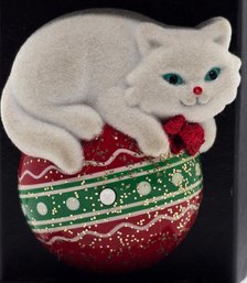 Vintage Musical Cat Christmas Brooch