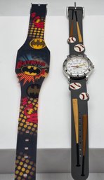 Pair Of Boys Watches - Baseball & Batman