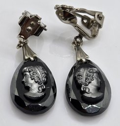 Vintage Cameo Earrings In Black & Grey