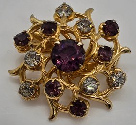 Vintage Coro Purple Rhinestone Gold Plated Scatter Pin