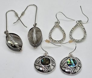 3 Pair Of Vintage Silvertone Earrings