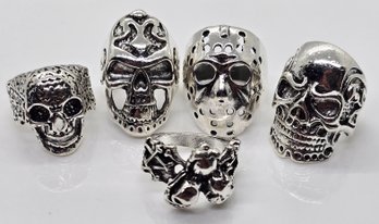 Lot Of 5 Mens Punk Novelty Rings In Various Sizes