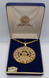 Vintage 18kt Gold Electroplate Liberty Bell Pendant Necklace By Regal Gems