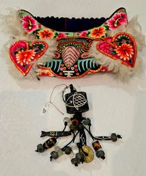 Hand Made Indigenous Key Chain And Embroidered Purse/ Pouch (?)