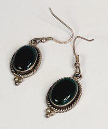 Vintage Sterling Silver Green Stone Drop Earrings