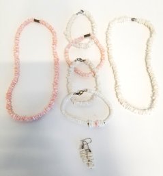 Vintage Pale Pink & White Puka Shell Hawaiian Necklaces, Bracelets &  Earrings