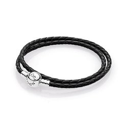 Authentic PANDORA Double Black Leather Charm Bracelet - Original Box