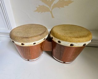 Vintage Rawhide Bongo Drums With Natural Wood Finish