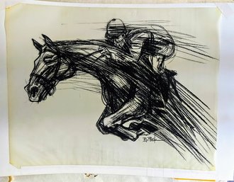 SIGNED! Original Bob Peak Sketch - Study Of Jockey And Thoroughbred Horse