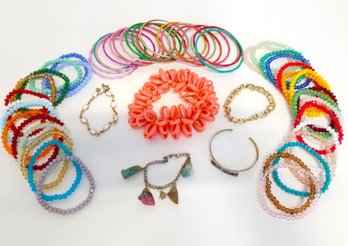 Large Selection Of Fun Multicolored Beaded & Bangle Bracelets (lot 8)