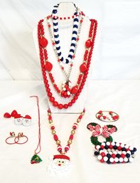 Cute Selection Of Vintage Christmas & Red, White & Blue Fashion Jewelry (Lot 2)