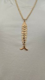 Gold Articulated Koi Fish Pendant Necklace On A Pretty Gold Beaded Chain