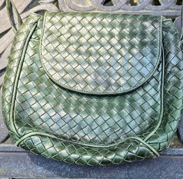 Bottega Veneta Italy - Woven Green Leather Designer Messenger Style Bag