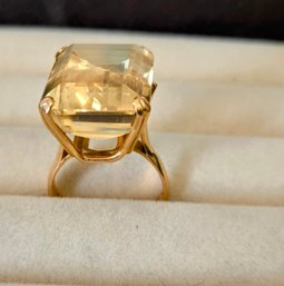 Stunning Large Faceted Citrine Solitaire Engagement Ring In A Delicate 18k/750 Gold Setting - Size 5.5