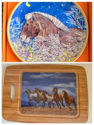 Sa Suk Won - 2014 Year Of The Horse Commemorative Plate - MINT COND! Plus Bamboo Horse Cutting Board