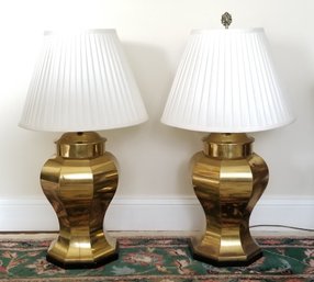 Pair Of Large Vintage Brass Ginger Jar Table Lamps