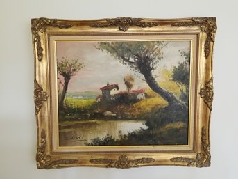 Framed Landscape Oil Painting On Canvas - Signed By Artist