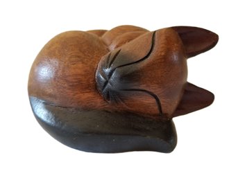 Carved Solid Wood Sleeping Siamese Cat - Made By The Mandalay Box Co. Thailand