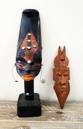 Two Vintage African Hand Carved Wood Sculptures