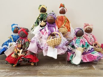 Vintage Set Of 7 Handmade Dorothy Tally Folk Art Potpourri/aroma Dolls Each Signed & Dated