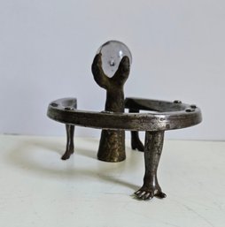 Antique Cast Iron Glass Ball Claw Foot Talon Piano Stool & Hand Forged Horse Shoe With Legs