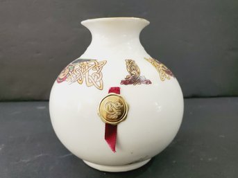 Vintage Porcelain Galway CRE Celtic Porcelain Vase Signed With Gold Foil Tag Seal