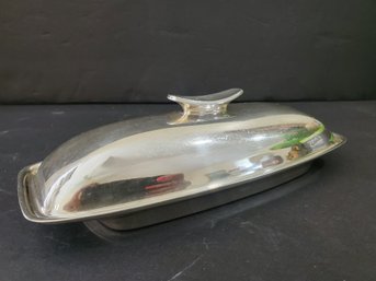 Vintage Gorham YC 775 Silver Plated Modern Butter Dish With Glass Liner