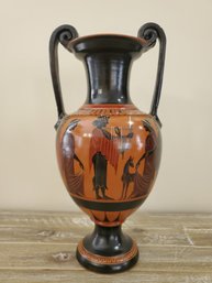 Greek Hand Painted Pottery Double Handled Terracotta Footed Vase - Apollo Playing