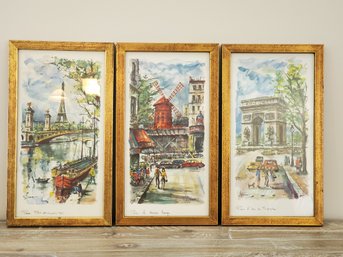 Three Vintage Paris Watercolor Prints Peter Arno Framed And Signed