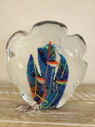 Pretty Vintage Large Murano (?) Colorful Aquarium Sculpture / Papeweight