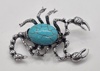 Cute Faux Turquoise Scorpion Brooch