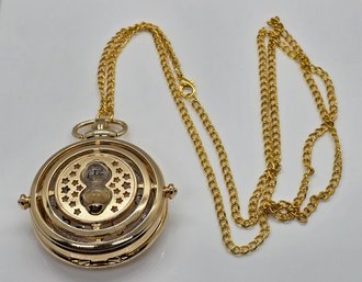 Brand New Hourglass Pocket Watch In Goldtone