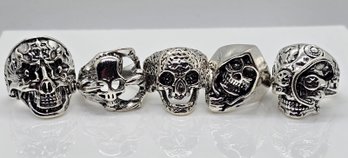 Lot Of 5 Mens Punk Novelty Skull Rings In Various Sizes