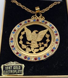 Vintage 18kt Gold Electroplate Eagle Pendant Necklace In Case