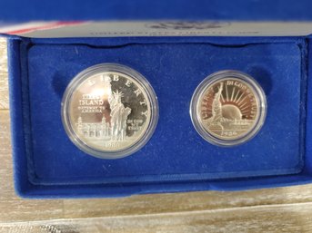 1886 - 1986 United States Liberty Silver Proof Coins In Presentation Box - Half Dollar & Dollar