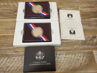 Two 1989 United States Congressional Half Dollar Silver Proof Coins With COA's