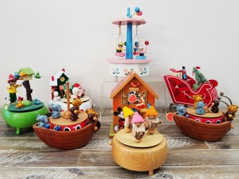 Cute Selection Of 8 Vintage Hand Painted Wooden Music Boxes By Schmid & Enesco