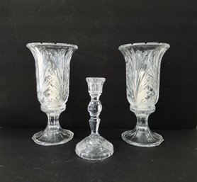 Beautiful Pair Of Vintage Towle Crystal Hurricane Candle Holders