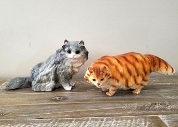 Vintage Shaded Silver & Red Tabby Persian Cat Figurines By Shafford