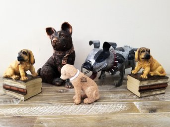 Lot Of Various Dog Figurines & One Set Of Bookends