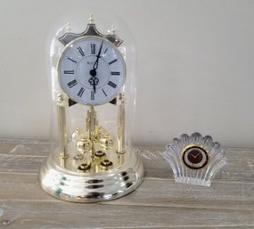 Vintage Villeroy & Boch Crystal Shell Clock & Bulova Quartz Dome Clock