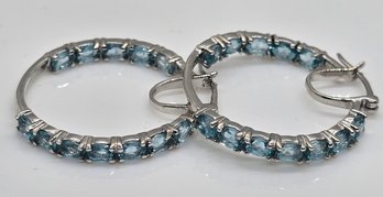 Blue Apatite Inside Out Hoop Earrings In Platinum Over Sterling