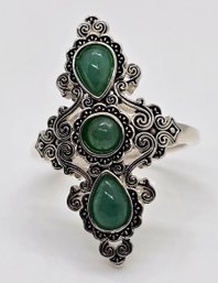 Brazilian Emerald 3 Stone Ring In Sterling