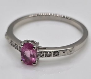 Pink Spinel & Diamond Sterling Silver Ring