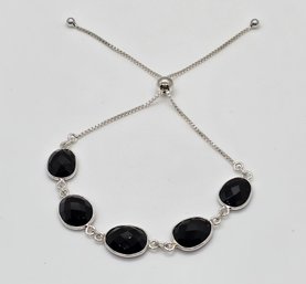 Black Spinel Bolo Bracelet In Sterling