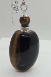 Tigers Eye Perfume Bottle Pendant Necklace In Silvertone