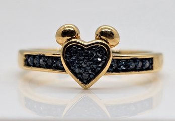 Blue Diamond Heart Ring In Yellow Gold Over Sterling