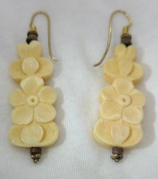 Vintage Hand Carved Bone Earrings