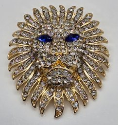 Blue Glass, White Crystal Lions Brooch