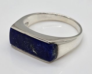 Blue Lapis Inlay, Rhodium Over Sterling Men's Band Ring